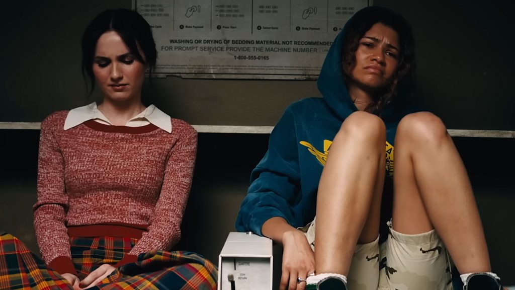 Everybody is sad in the Euphoria season 3 trailer Lexi (Maude Apatow) and Rue (Zendaya) looking very sad in a laundromat