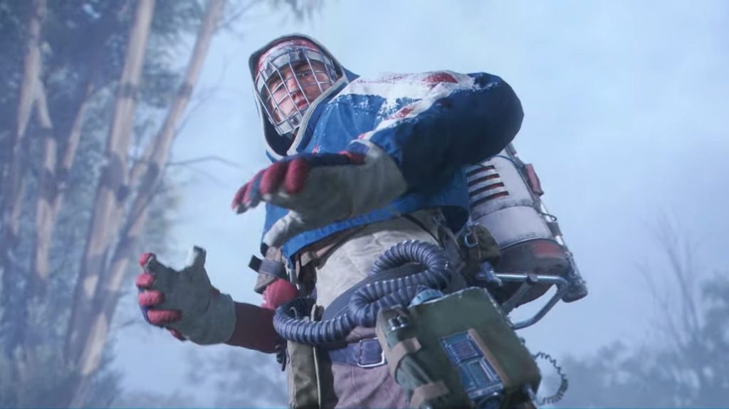 Arc Raiders raider in hockey goalie outfit winding up a punch