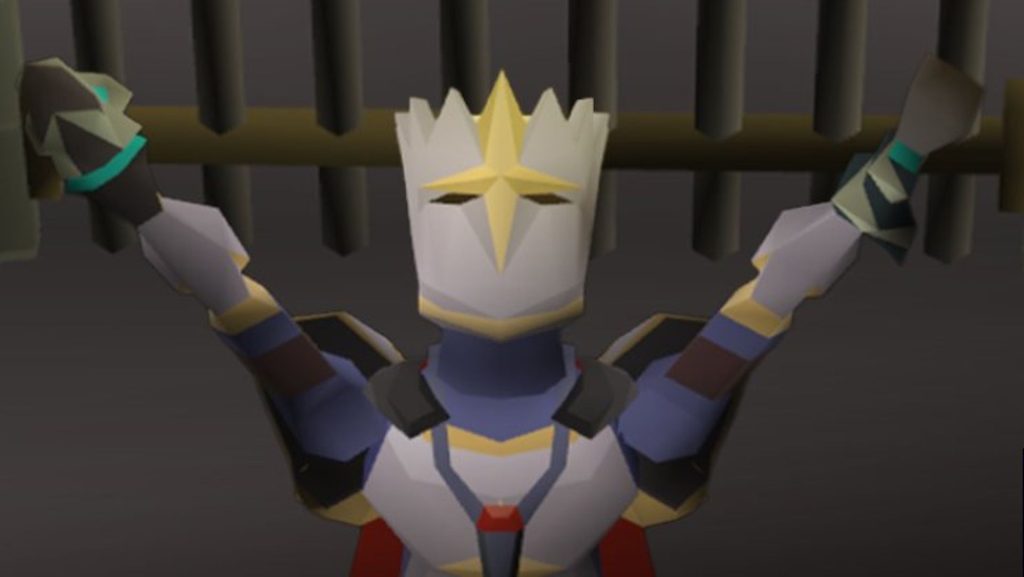Old School RuneScape Justiciar armor with arms raised in celebration