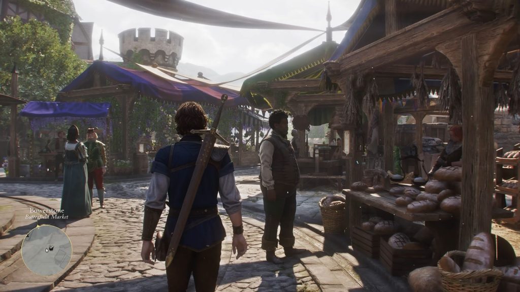 Fable lets you enter and even buy any building in its world because that was one of the "requirements that we took from the original games," dev says Fable screenshot showing the player hero character walking through a marketplace on a cobbled stone pathway