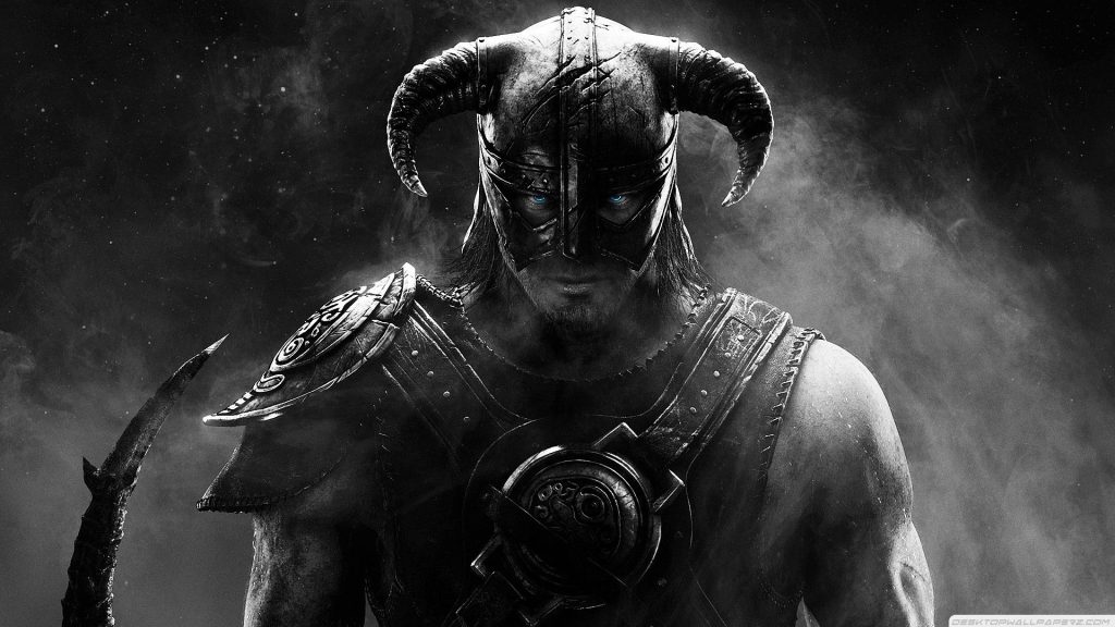 A black and white picture of the Dragonborn during Skyrim.