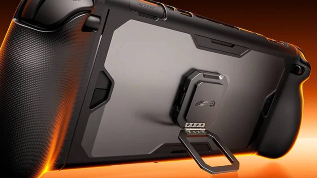 Official JSAUX marketing image of the ModCase for Switch 2 with an orange background.