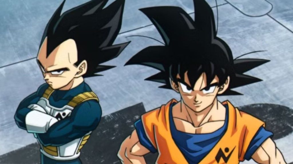 Goku and Vegeta looking up