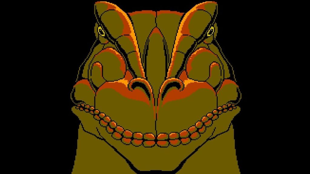 A dinosaur head from the NES Jurassic Park game