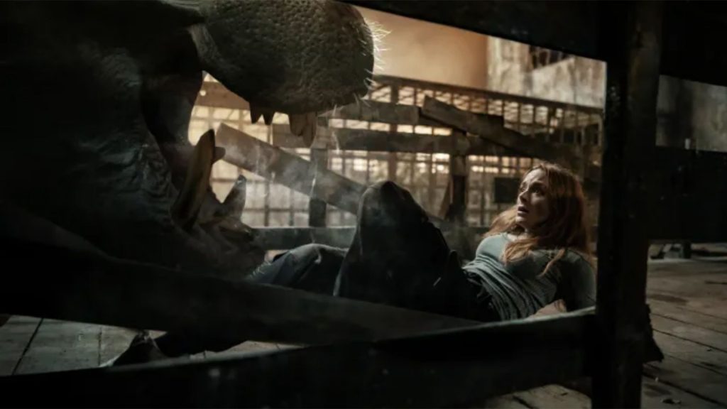 Sistina (Madison Davenport) cowering in front of a killer hippo