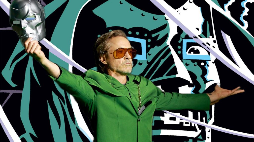 Avengers: Doomsday merch may have just revealed our first real look at Robert Downey Jr.'s Doctor Doom Robert Downey, Jr. brandishing a Doctor Doom mask at SDCC 2024, against the backdrop of Doom's face on the cover of West Coast Avengers #35