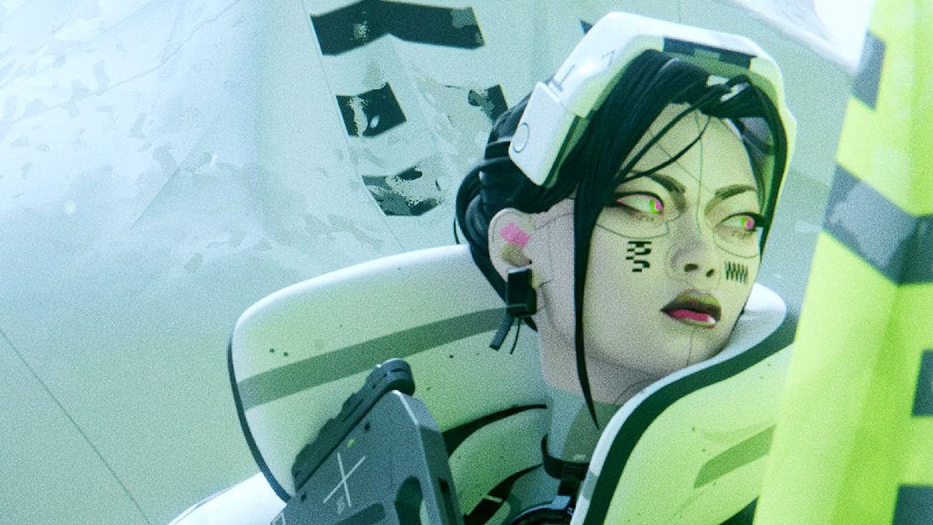 Key art for Marathon showing a colorful cybernetic character with a gun taking cover