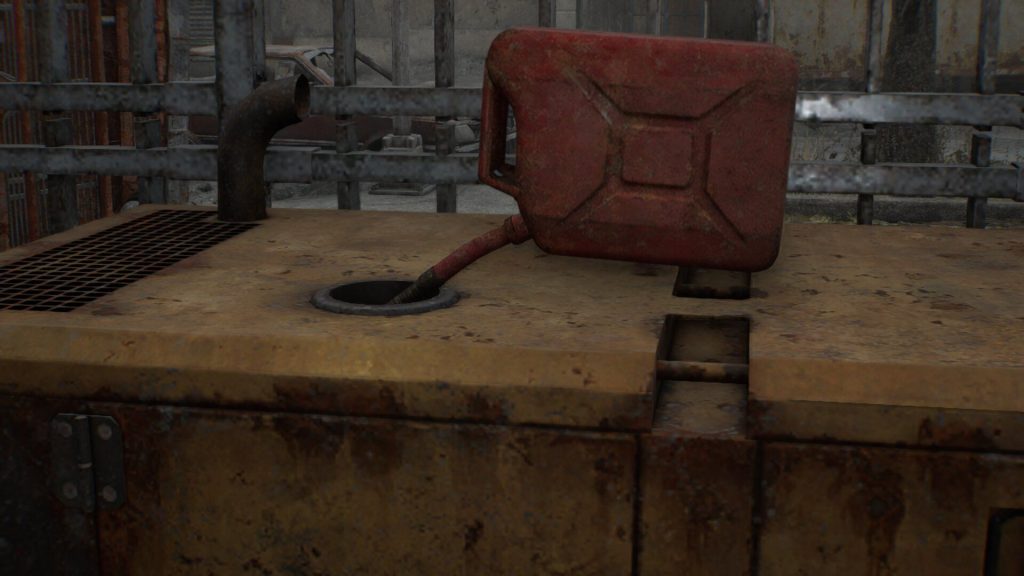 A refilled gas can in Resident Evil Requiem powering up a generator at the gas station
