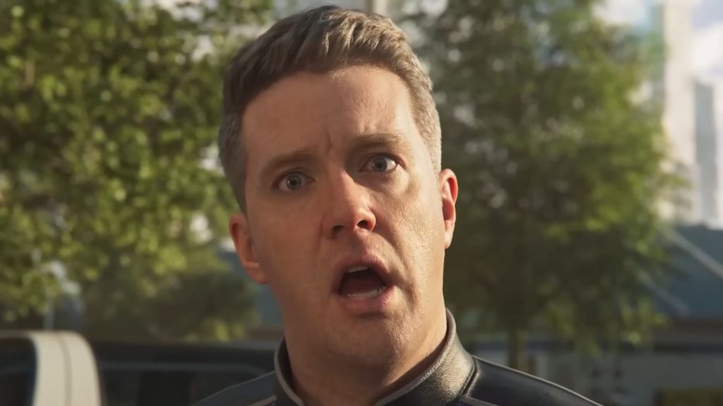 Helldivers 2 soldier in intro animation with shocked expression