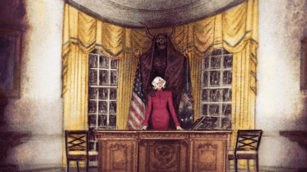Blumhouse developing adaptation of The Exorcism at 1600 Penn The President with a demon stood behind her in the Oval Office