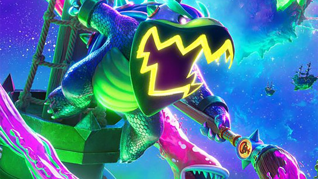 Bowser Jr. surfing on a wave of purple paint