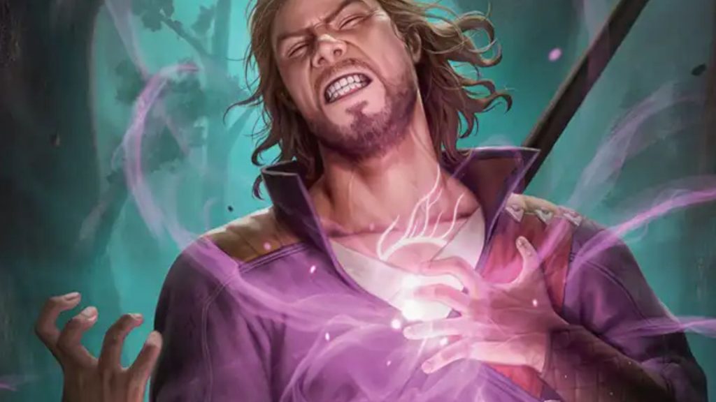 Gale clutches his glowing chest, clearly in pain and discomfort