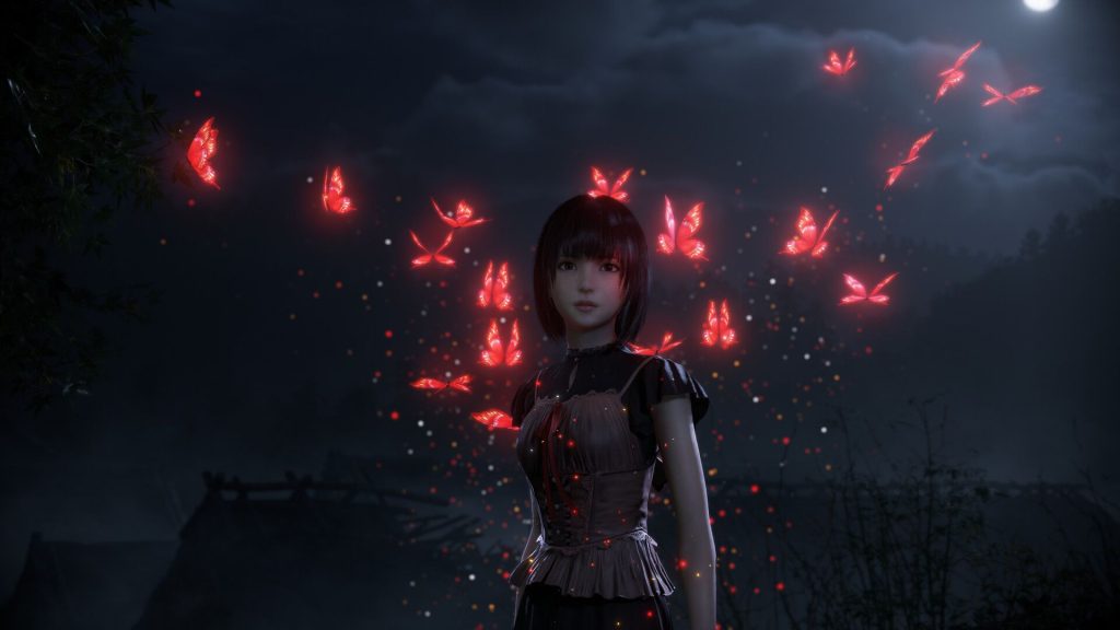 True Japanese horror games avoid "jump scares and graphic violence," Fatal Frame 2 directors say, because they respect that "frightening things can be beautiful" Mio stands in front of a fleet of red butterflies