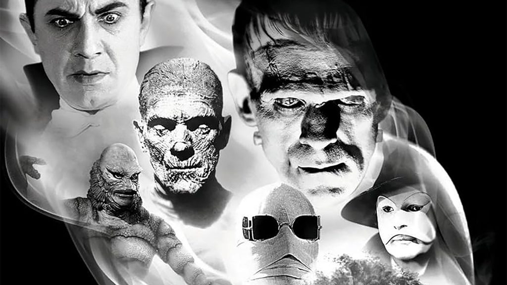 Cover of Universal Monsters Classics Collection featuring portraits of Dracula, Frankenstein, the Mummy, the Invisible Man, the Phantom of the Opera, and the Creature From the Black Lagoon