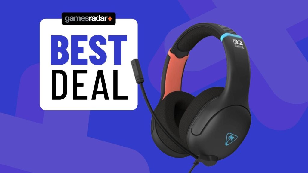 Image of the officially licenced Turtle Beach Airlite Fit wired Switch 2 headset on a blue GamesRadar+ background.