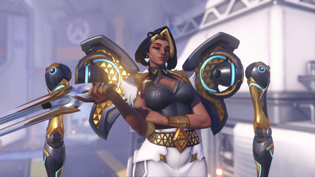 Overwatch's 69.1% ban rate for Jetpack Cat will surprise "absolutely no one," Blizzard admits, but the devs have a "bonus hint" for everyone banning Domina: get good Screenshot of Overwatch hero Domina, a woman in a sleek business suit and black hair, holding a futuristic gun while smirking into the camera.