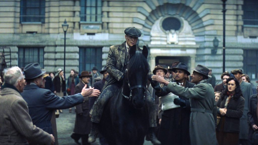 Cillian Murphy as Tommy Shelby riding a horse in Peaky Blinders: The Immortal Man
