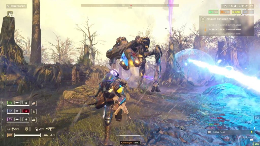 Helldivers 2 Illuminate Veracitor chasing Helldiver with harvester nearby