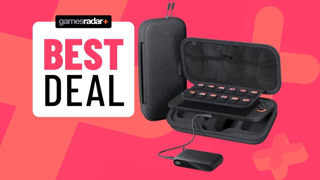 Image of the Belkin Charging Case on top of a pink GamesRadar+ background.