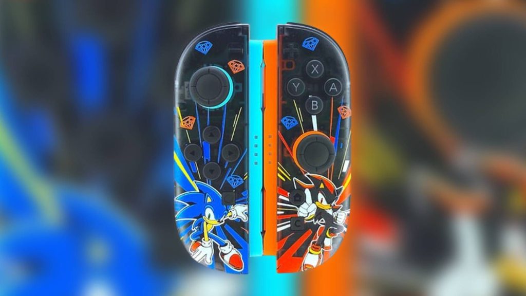 I found the Sonic the Hedgehog Switch 2 Joy-Cons of my dreams, and I'm willing to learn how to mod to make them mine Image of a pair of Sonic and Shadow Switch 2 Joy-Cons by CptnAlexDesigns, with the image of them blurred in the background.