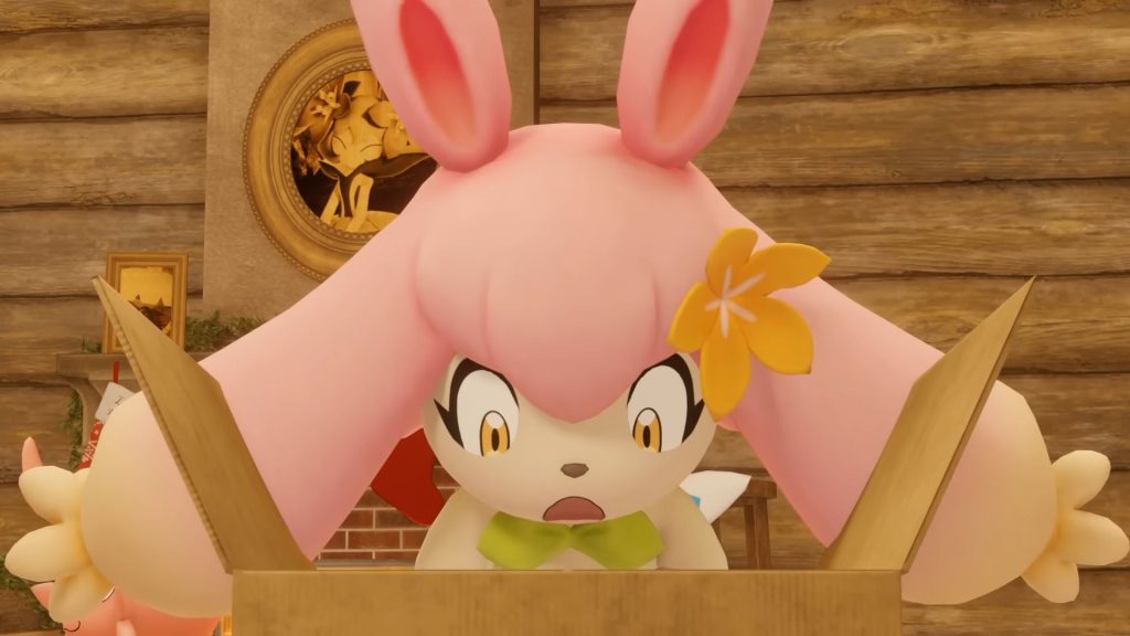 Shocked Palworld creature looking into a box