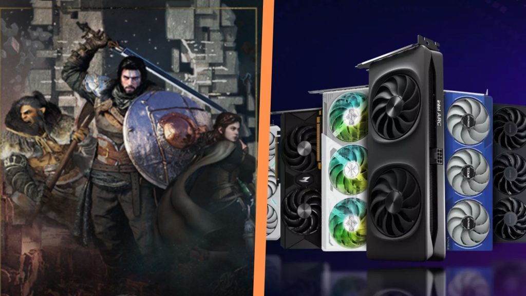 A banner image for Crimson Desert side by side with a marketing image for Intel Arc GPUs, separated by an orange line