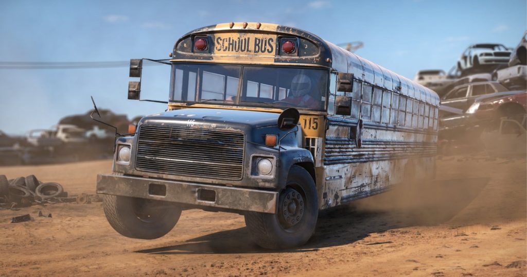 The school bus is unleashed in Wreckfest 2's latest update, which also introduces car upgrades and waypoint races