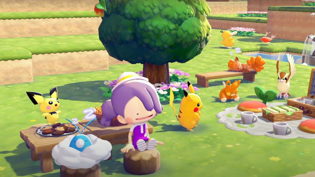 a ditto human sitting on some logs with pikachu and pichu