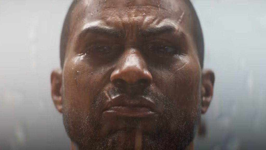 Diablo 4 character with scarred face stares intensely at camera