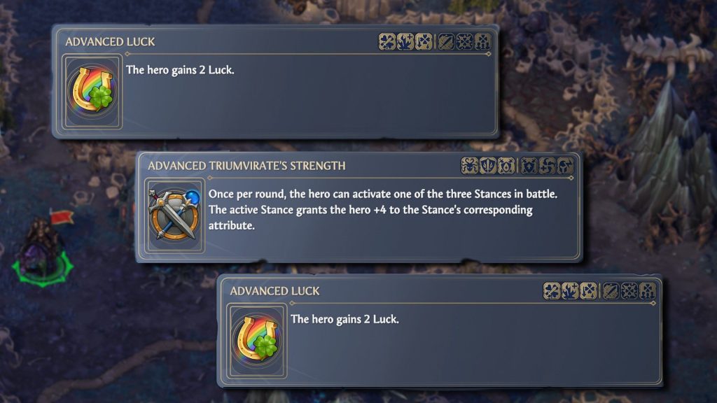 Three of the Heroes of Might and Magic Olden Era Skills.