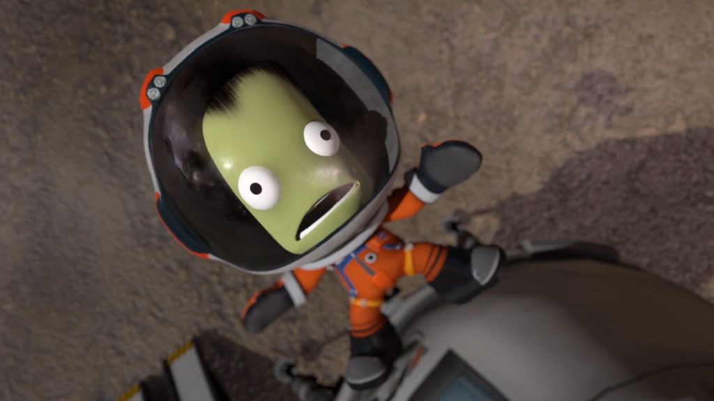 A shocked-looking astronaut in Kerbal Space Program