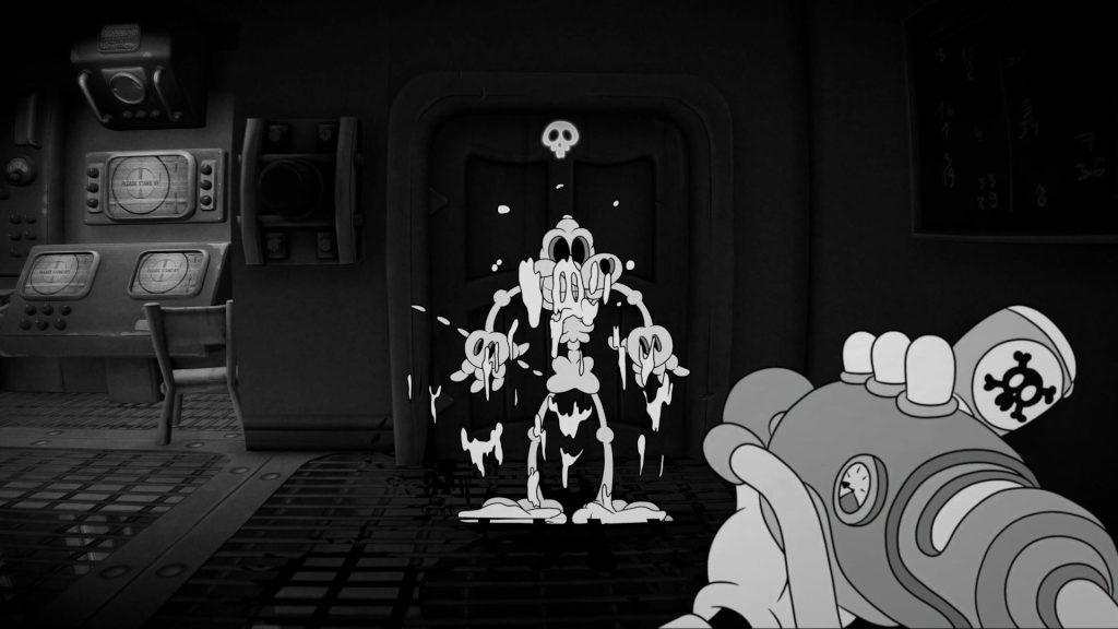 Mouse: P.I. For Hire screenshot featuring an enemy melting down to their skeleton