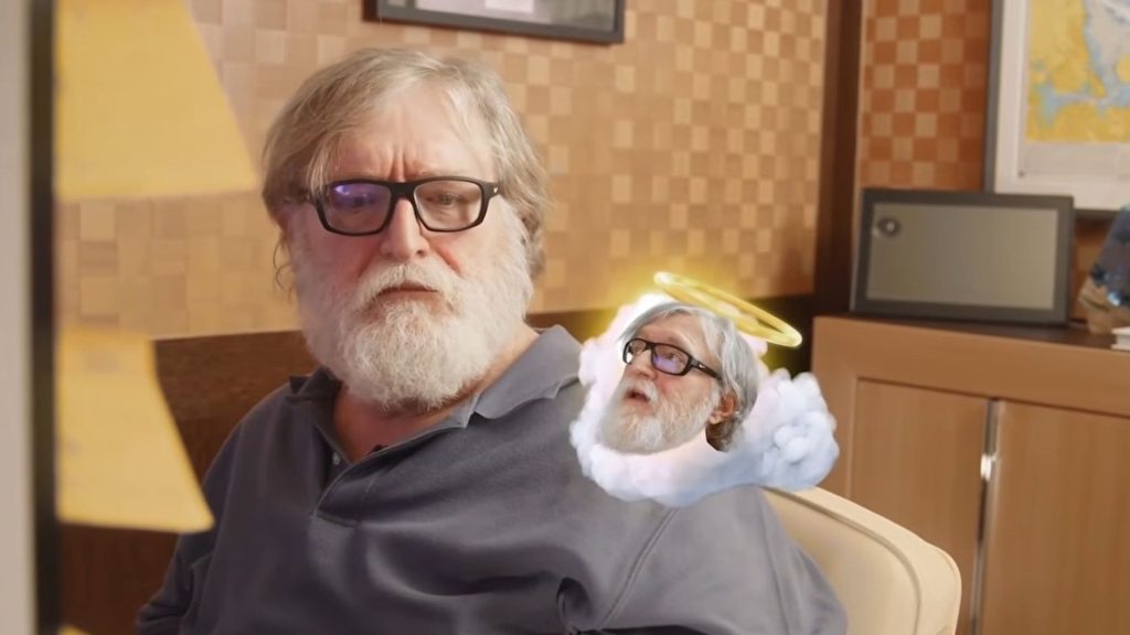 Valve chief Gabe Newell saw today's consoles coming a long time ago: "All the consoles are using PC graphics hardware now" Gabe Newell talking to the angel on his shoulder