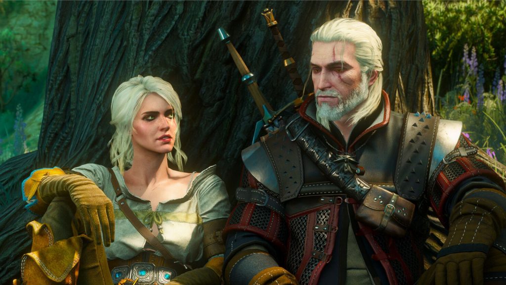 In The Witcher 3, Geralt and Ciri sit together beneath a tree and converse