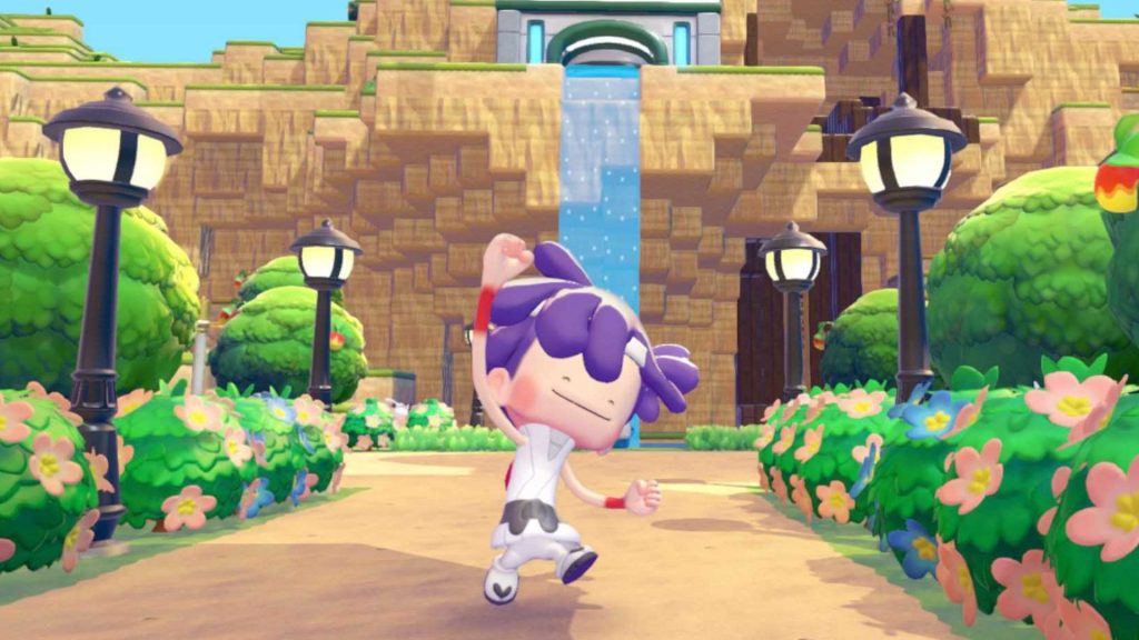 A human ditto jumping in the air during Pokemon Pokopia