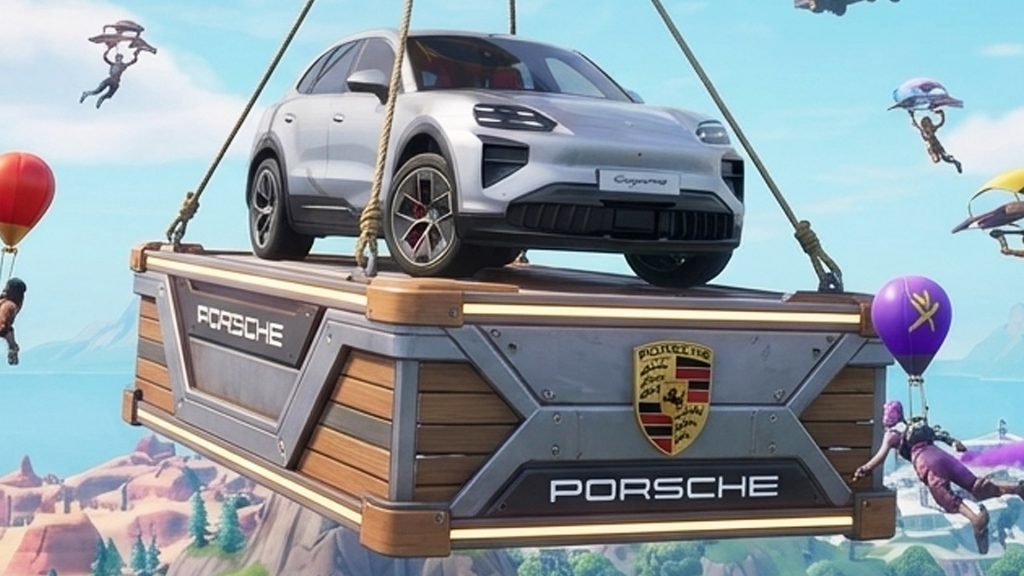 Porsche Fortnite collab concept art is clearly AI, and for some odd reason it even added the Riot Games logo