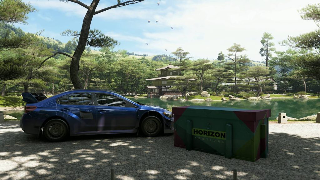 Forza Horizon 6 Treasure Hunt Ohtani subaru and treasure chest outside Kinkaku-Ji Temple