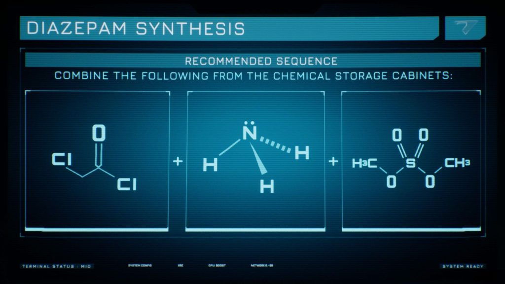 The Diazepam chemical sequence shown on a screen in Directive 8020.