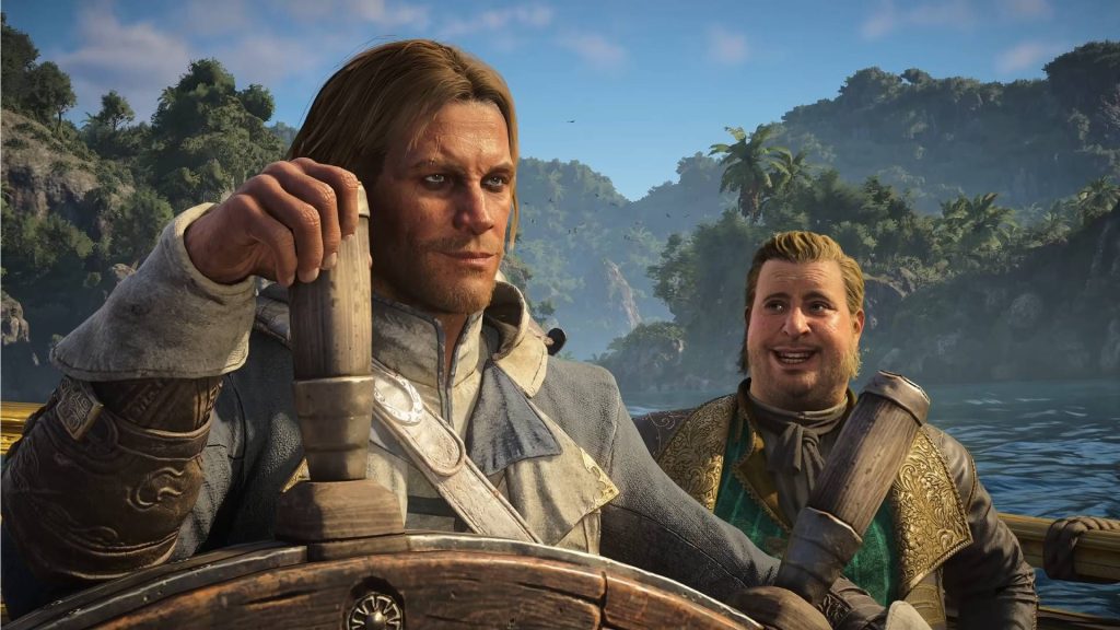 Assassin's Creed Black Flag Resynced is "definitely a remake," but its original director "couldn't feel where the original content ends and the new content begins" Assassin's Creed Black Flag Resynced reveal showcase screenshot shows Edward Kenway at the wheel of a ship.
