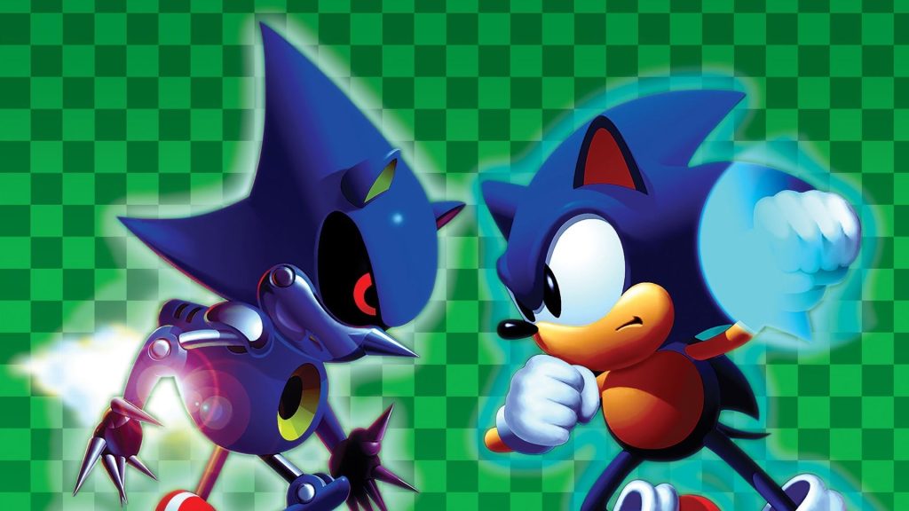 Sonic CD art showing sonic and metal sonic facing off