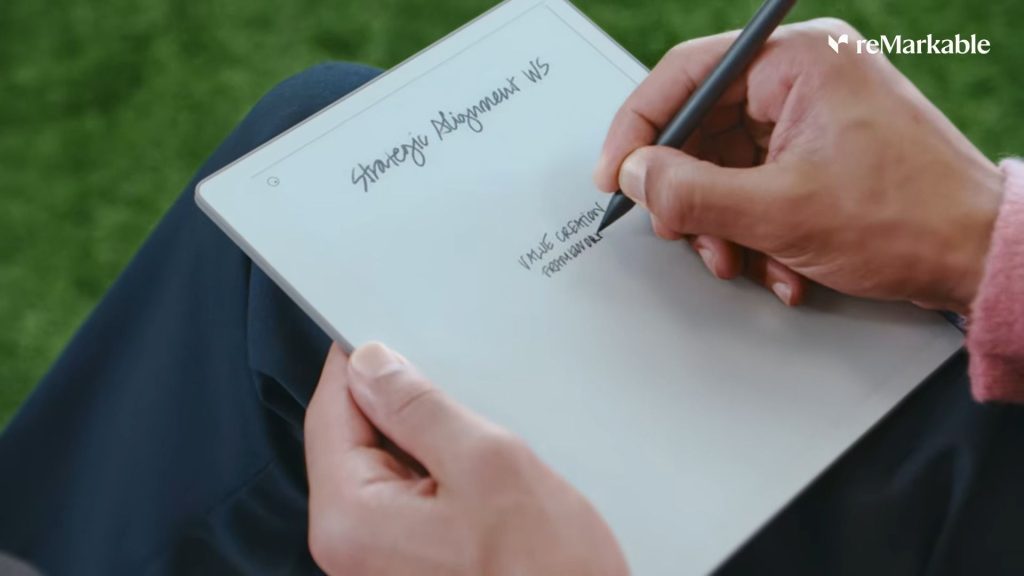 Someone notetaking on a reMarkable Paper Pure tablet