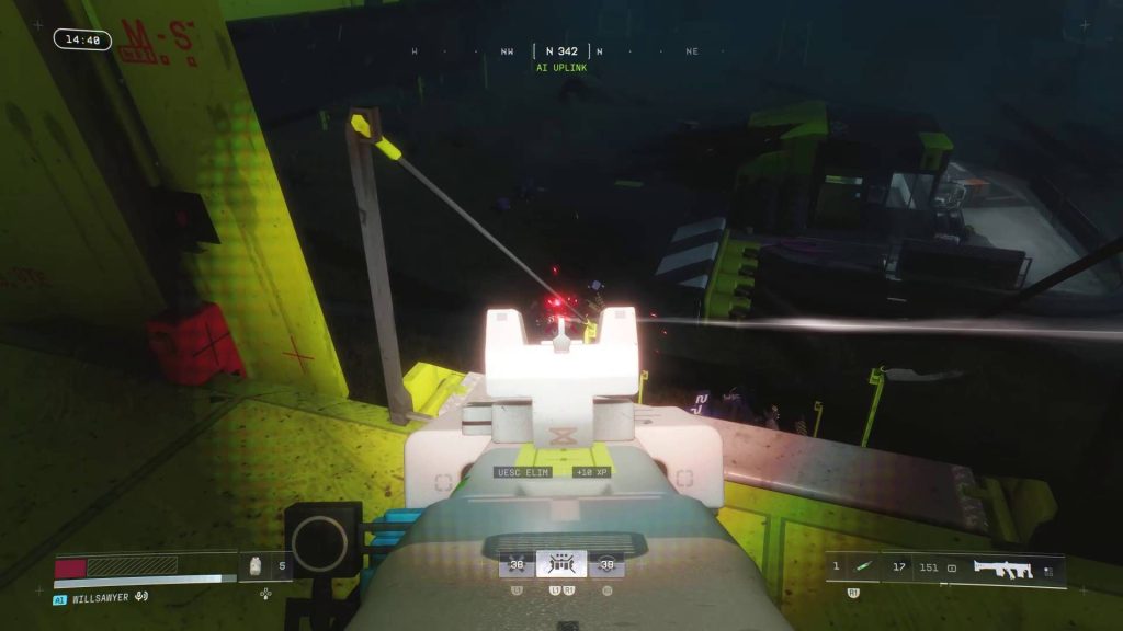 Marathon flashlight illuminating attacking UESC in night marsh