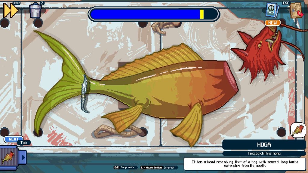 A fish on a cutting board getting butchered