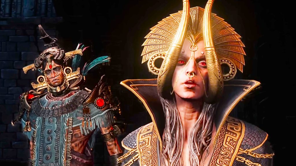 Path of Exile 2 devs narrowly prevented an in-game economic disaster by nerfing a broken money-making strategy before it got out of hand Two Path of Exile 2 characters standing in a dark room. A woman with golden tusks and red eyes stands in front of a man adorned with turquoise and gold clothing.