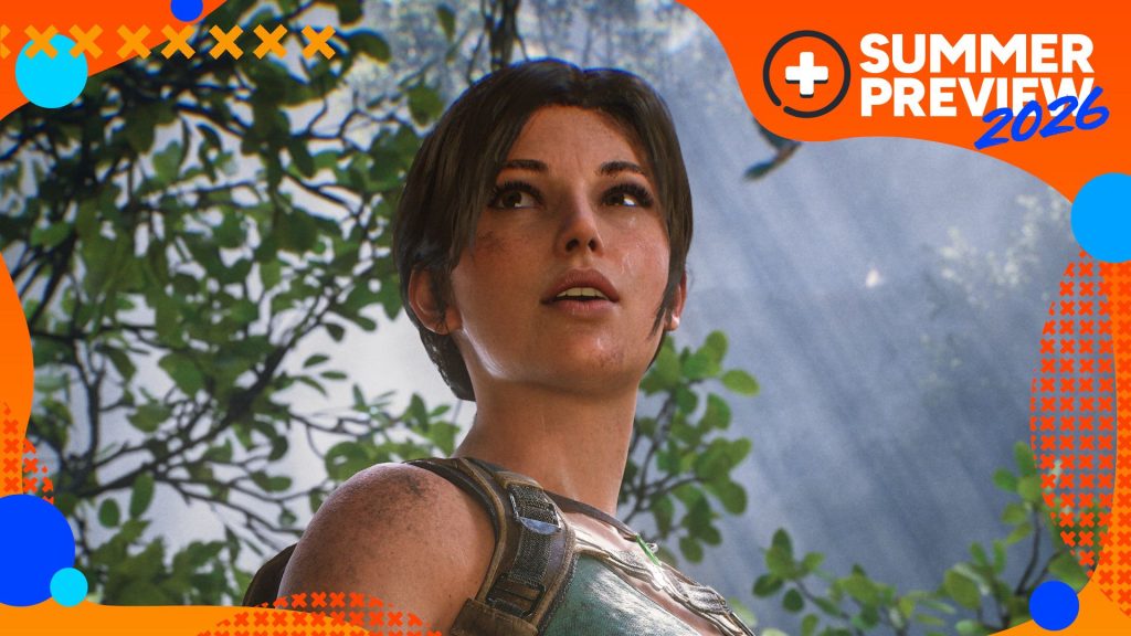 Lara Croft looks into the distance as light shimmers through the jungle behind her in Tomb Raider: Legacy of Atlantis, with the orange GamesRadar+ Summer Preview 2026 frame