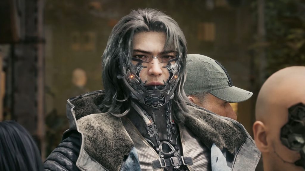 Stellar Blade: Blood Rain NPC with cybernetic throat and jaw