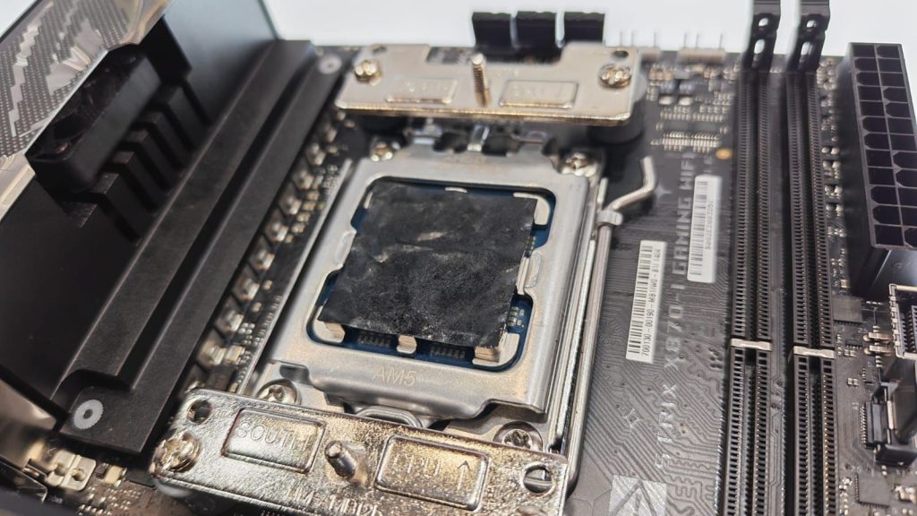 An AM5 CPU with a NT-CP1 Carbice Carbon Nanotube Thermal Pad on top of it