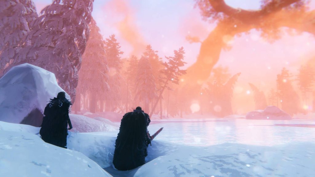 Valheim Deep North screenshot shows two people stood in a snowy area.