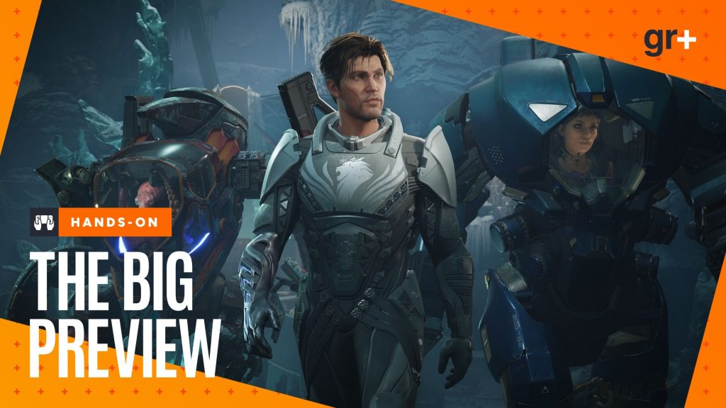 Exodus screenshot of characters with Big Preview branding template