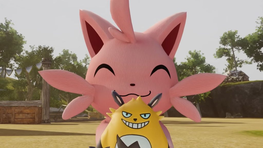 Palworld pal Cattiva holding a plushie in official animated short Finders Keepers.